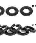 M8 flat and split lock washers from 100 Piece Steel Fasteners Kit With 50 M8 Flat Washers And 50 M8 Split Lock Washers Black Oxide Finish Metric Hardware.