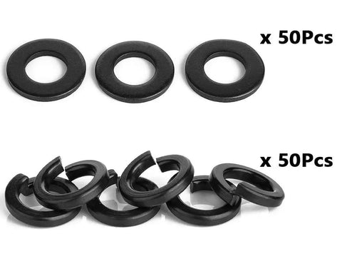 M8 flat and split lock washers from 100 Piece Steel Fasteners Kit With 50 M8 Flat Washers And 50 M8 Split Lock Washers Black Oxide Finish Metric Hardware.
