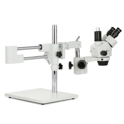 Pro Trinocular Stereo Zoom Microscope With Boom Stand, Long Working Distance, 10x Super Widefield Eyepieces, Adjustable Interpupillary, Ideal For Circuit Boards, Dental Appliances, And Precision Inspection mounted on boom stand