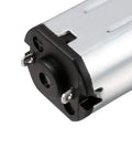 Close-up of Two Pack DC Micro Gearbox Motors 3V 100 RPM N20, 17x12mm Body With 10x3mm Shaft, showing metal gear train detail