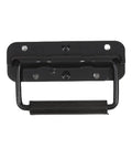 Close-up of a black spring loaded flush pull handle kit for tool boxes and cabinets, heavy duty metal hardware, corrosion resistant design