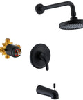 Shower Tub Kit With Single Handle Trim And Valve Included Built To Last Matte Black Finish 6 Inch Rain Shower Head Durable Stainless Steel And Zinc Alloy Faucets Set For Modern Bathtub Remodel