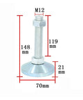 M12 Adjustable Leveling Feet Heavy Duty Carbon Steel Furniture Legs with measurements, sturdy base for stability and support.