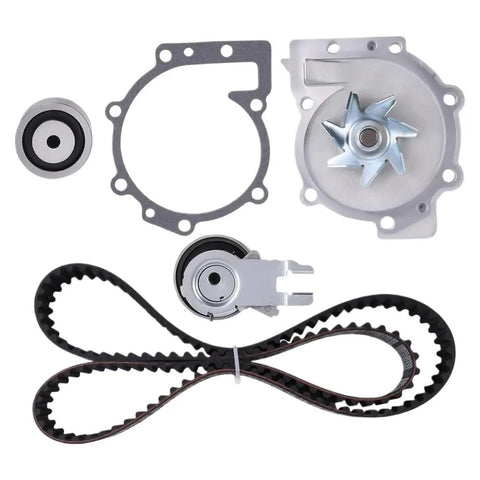 High Quality Timing Belt Kit For Volvo D3 DRIVe D4 D5 Engines 2001 Onwards Fits Engine Timing Replacement With Water Pump And Hardware For Service Keeps Ride Smooth Safe And Fixes Wear Fast Anytime On Your Rig In Shape Saving Dough Staying Cool. Volvo timing belt kit with water pump, tensioner, pulley, gasket, and belt on white background