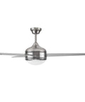 Treviento 52 Inch LED Indoor Ceiling Fan With Energy Efficient LED Light Kit in Satin Nickel, side view.