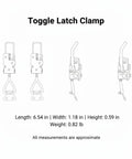 Toggle Latch Clamp Stainless Steel Fastener For Toolboxes And Equipment Cases with dimensions and weight shown