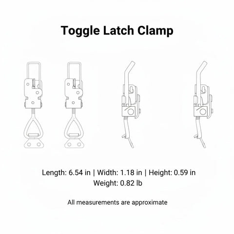 Toggle Latch Clamp Stainless Steel Fastener For Toolboxes And Equipment Cases with dimensions and weight shown