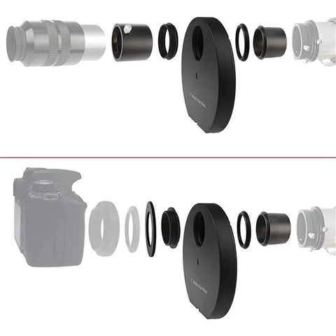 Exploded view of Full Metal Eyepiece Filter Wheel For 1.25 Inch And 2 Inch Telescopes with parts and attachments displayed