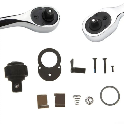Components of 72-Tooth Ratchet Head Repair Kit for Socket Wrench with Chrome Plated Components and Reversible Mechanism