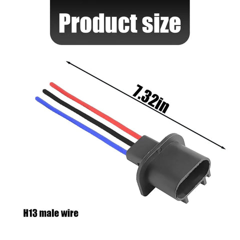 Rock Solid H13 Car Wire Adapter Connectors Built Tough With High Temp Ceramic And Copper Terminals, 7.32in H13 male wire.