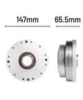 Front and side view of Beefy Harmonic Drive Strain Wave Gear Reducer for automation robots, diameter 147mm, width 65.5mm.