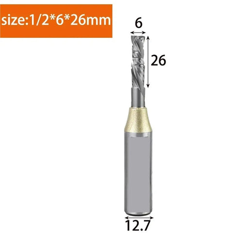 Compound Spiral Router Bit With Double Veneer Cutting Blade For Cnc Engraving Machines And Woodworking Tools, 12.7 x 6 x 26 mm.