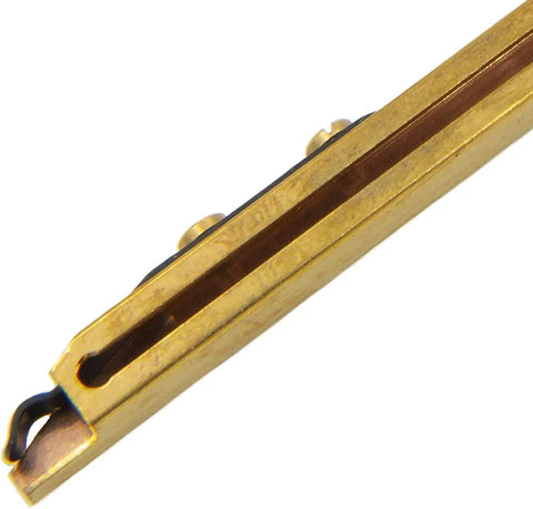 Close-up of Straight Line Muzzleloader Capper for 11 Caps with solid brass construction, focusing on the spring-loaded cap tube.