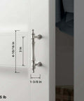 Brushed Satin Nickel Cabinet Pulls 3 Inch Centers 6 Pack Zinc Alloy Drawer Handles on white cabinet door with measurements