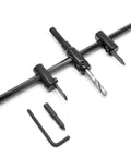 Seimneire adjustable hole saw circle cutter, black metal with ruler bar; includes hex key and bits