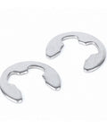 Top Shelf 316 Stainless Steel E Clip External Retaining Rings for M2 to M10 motor shaft repairs, two circlips shown.