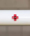 Horizontal Side Mount Chicken Watering Nipples 24 Pack No Drip Nonsense automatic poultry waterers on a white PVC pipe.