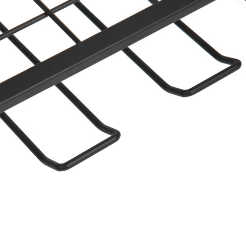 Close-up of black iron attachment hooks for Heavy Duty Wall Mounted Tool Rack Black Iron Power Tool Organizer With Drill Slot.