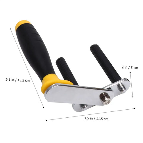 Heavy Duty Drywall Lifter And Gypsum Board Handler With Adjustable Rock Solid Grip, black and yellow handle, versatile panel carrier.