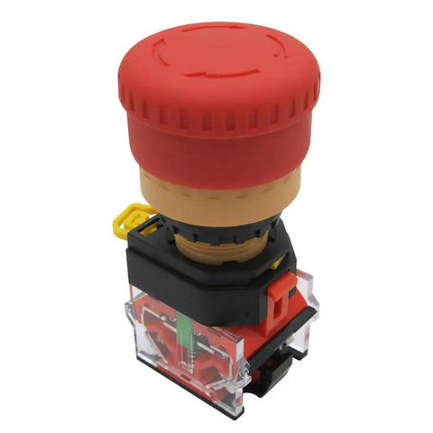 Heavy Duty Red Mushroom Emergency Stop Push Button Switch 1NC 1NO 22mm Mount, 40mm Button, Latching, Protective Cover