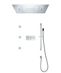 Next Level RGB LED Shower System With 80X60 Cm Rain Head And Flexible Handheld Wand, Concealed Four Way Diverter Faucet Set, Chrome Rock Solid Brass Combo With BodyJets And Tub Spout For A Smooth Spa Upgrade