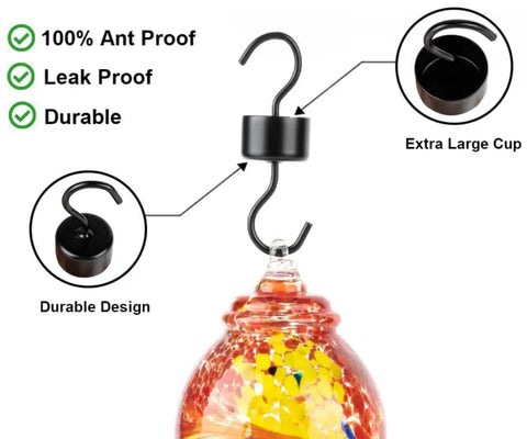 6 Pack Hummingbird Feeder Bottom Replacement Parts Set With Base Iron Cover Seal Rings Moat Hooks And Brushes For Easy Cleanup Wide Application Glass Feeders Durable Accessories