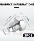 Heavy Duty 3 Piece Floor Jack Replacement Screws For 3 Ton And 4 Ton Hydraulic Jacks with dimensions 0.74, 0.73, and 0.27 inches.