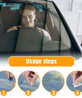 Man applying 2025 Upgrade Windshield Crack Repair Kit Liquid for chips and cracks with step-by-step instructions shown.