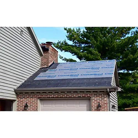 Top Shelf Synthetic Roof Underlayment Roll Heavy Duty Water Blocked Roofing Felt Alternative With Tough Woven Core For Clean Smooth Decks And Long Lasting Ultraviolet Protection Coverage installed on roof.