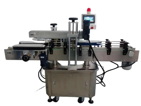 Heavy Duty Semi Automatic Labeling Machine For Smooth Self Adhesive Application On Wine Bottles And Containers with control panel and stainless steel design.