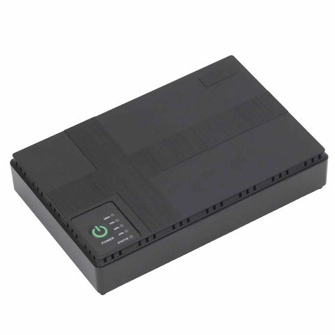 Mini Ups Battery Backup With 10400Mah keeps routers, modems running smoothly during outages, compact design, black finish.