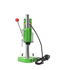 Front view of Heavy Duty 710W Bench Drill Stand For Hand Drill, green metal frame with red lever, for precise speed control.