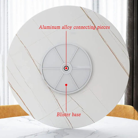 Bottom view of Marble Lazy Susan 360-Degree Rotating Serving Plate For Party-Ready Dining Tables with aluminum alloy connection and blister base