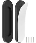 2 Pack Self Stick Door Handles 4 Inch Aluminum Alloy Flat Finger Pulls Rust Resistant No Drill Cabinet Knobs set with adhesive backing and screws.