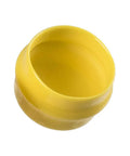 Four Pack OEM Cap M143338 For Tractors And UTVs, yellow plastic replacement cap for John Deere models, top view.