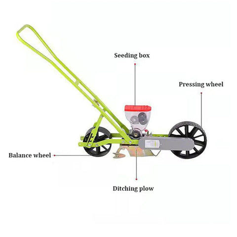 Hand Push Garden Seeder With Metal Precision Hopper Walk Behind Row Crop Planter Manual Roller Seeding For Even Spacing And Depth