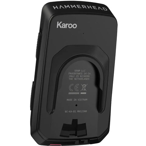 Back view of Hammerhead Karoo GPS Bike Computer With 31.8mm Mount System USB-C Charging Cable Quarter-Turn Adapter Lanyard Guide