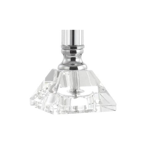 Close-up of base on Clear Crystal Table Lamps Set Of 2 Measuring Nineteen Point Five Inches Tall With Chrome Glass Columns
