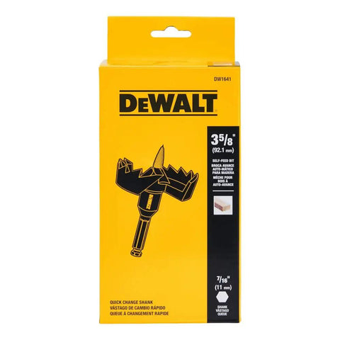 Self Feed Wood Drill Bit 3-5/8 Inch With 7/16 Ball Groove Shank packaging design showing brand and size details.