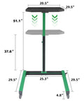 Front view of Pro Grade Adjustable Height Rolling Work Table On Wheels With Heavy Duty Steel, Foldable Design, 15 Lockable Height Settings