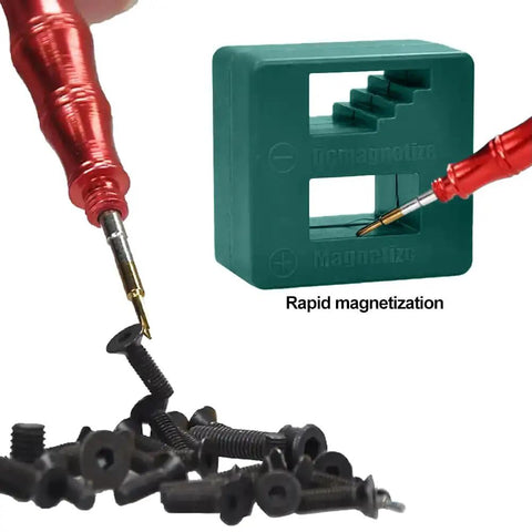 Dual Function Pro Grade Magnet Tool And Demagnetizer For Screwdriver Tips, bits shown attracted to magnetized tool