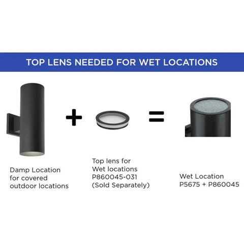 Illustration of Dope Modern 5 Inch Outdoor Up And Down Wall Lantern In Black Finish Cylinder with lens for wet locations.