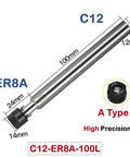Top Tier ER Collet Chuck Extension Rod With Straight Shank For CNC Milling Made From Hardened Alloy Steel 40CrMnTi 100mm long ER8A