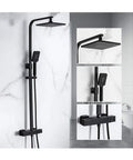 UMJIGF Black Thermostatic Shower System with Cold and Hot Water Shower Combo Set multifunction double handle faucet and handheld shower.