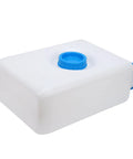 Close-up of a 5 Gallon RV Water Storage Tank Leakproof Portable LLDPE Container, white with blue lids, for outdoor adventures.