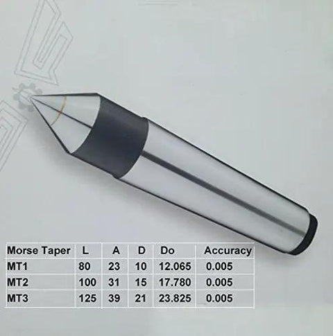 MT2 Morse Taper Dead Center For Lathes And Milling Machines 100mm Length Alloy Silver Tone Black Center, chart showing specs