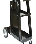 Two Shelf Portable Welding Cart With Wheel Kit And Gas Cylinder Rack, Beefy Steel Build, Black Finish, Front View