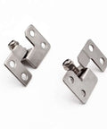 Two stainless steel adjustable torque shaft hinges with mounting plates and screws