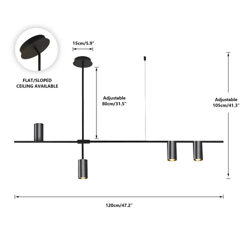 Diagram of Dope Matte Black 4 Light LED Track Lighting Kit With Adjustable 4 Way Ceiling Mount Linear Spotlights dimensions.