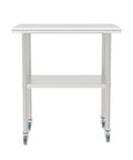 Front view of Stainless Steel Work Table With Undershelf And Casters, Flat Top Commercial Prep Table For Kitchen, Restaurant, And Garage, Heavy Duty